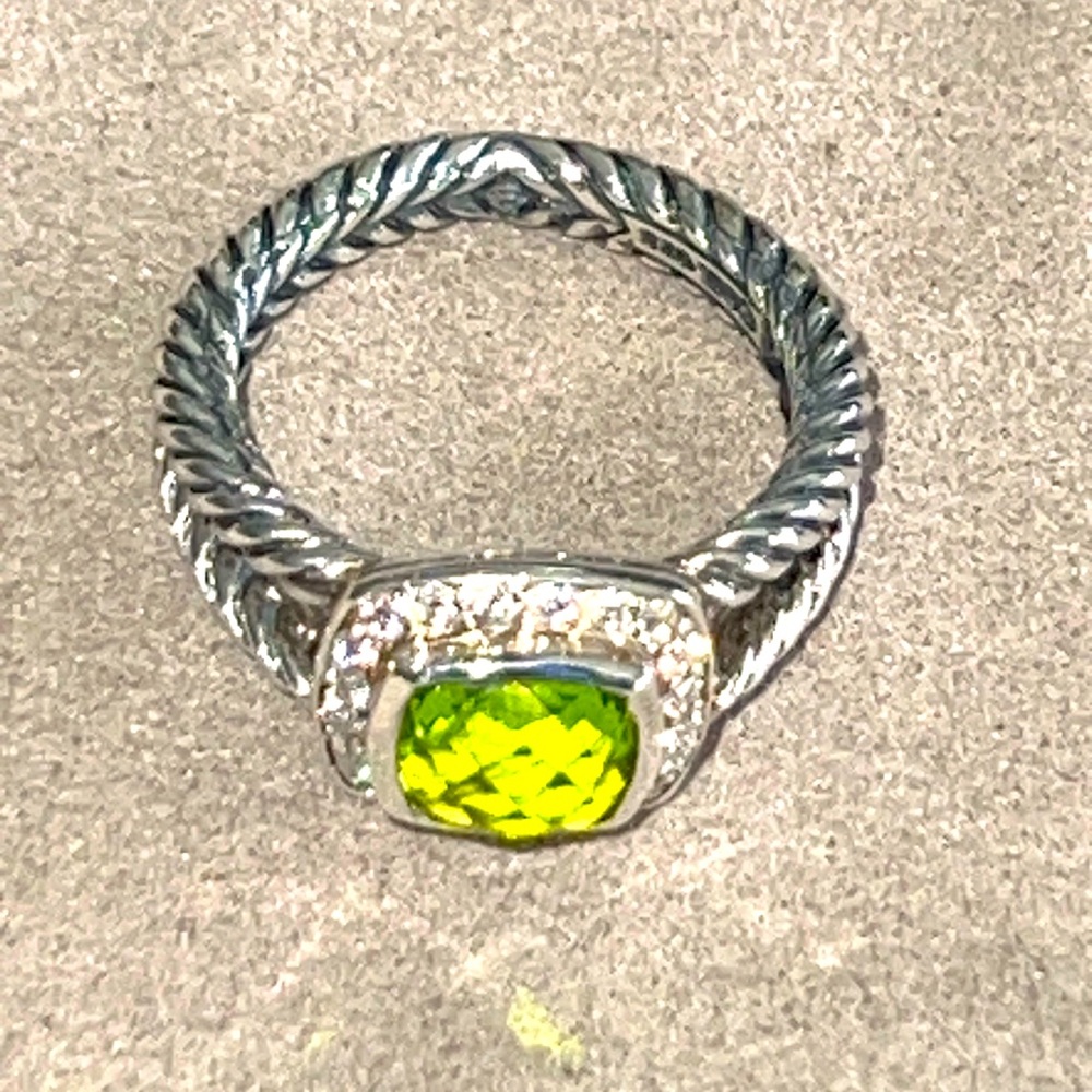 David Yurman NWOT 925 Silver Petite Albion 7mm Peridot & Diamond Ring Size 5.25